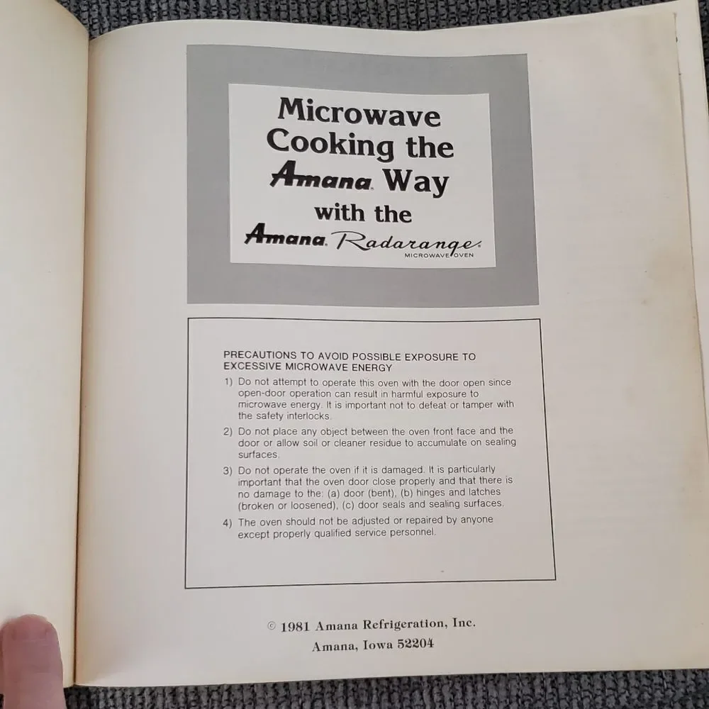 Vintage Amana Radarange Microwave Cookbook 1981